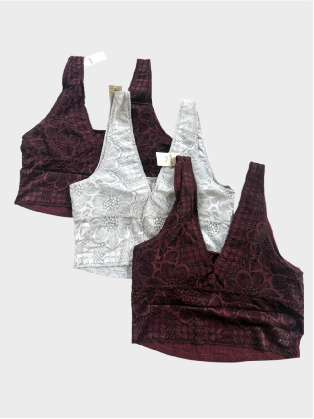 Lot of 3 Size S aerie Best Lace
Longline Bralette Top in Heather Grey and Maroon